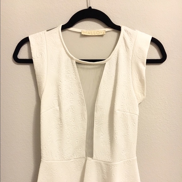 White Statement Backless Dress w Sheer Neckline, S