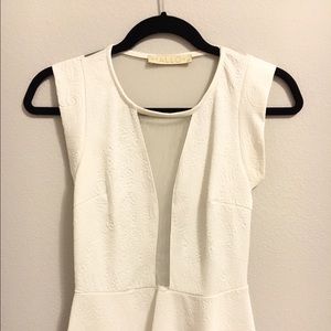 White Statement Backless Dress w Sheer Neckline, S