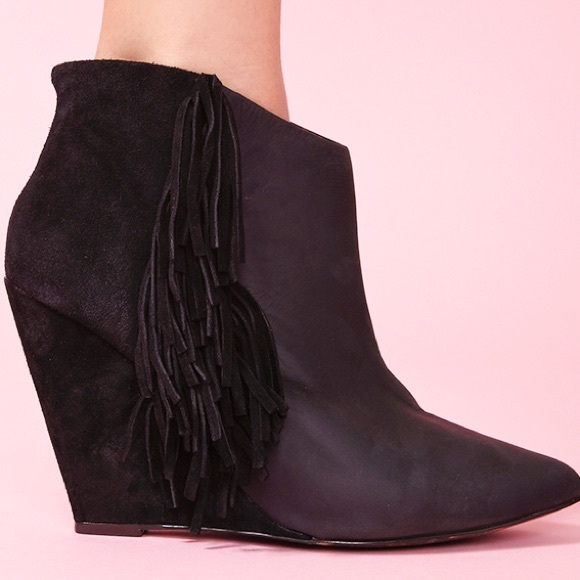 BETSEY JOHNSON 'Ziah' Fringe Ankle Boot - Black