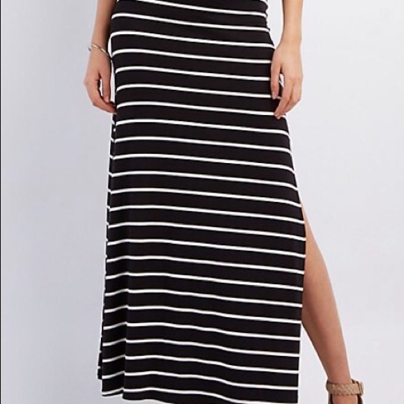 black and white pin stripped maxi skirt