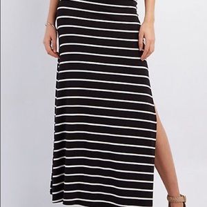 black and white pin stripped maxi skirt