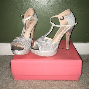 Blinged out silver heels