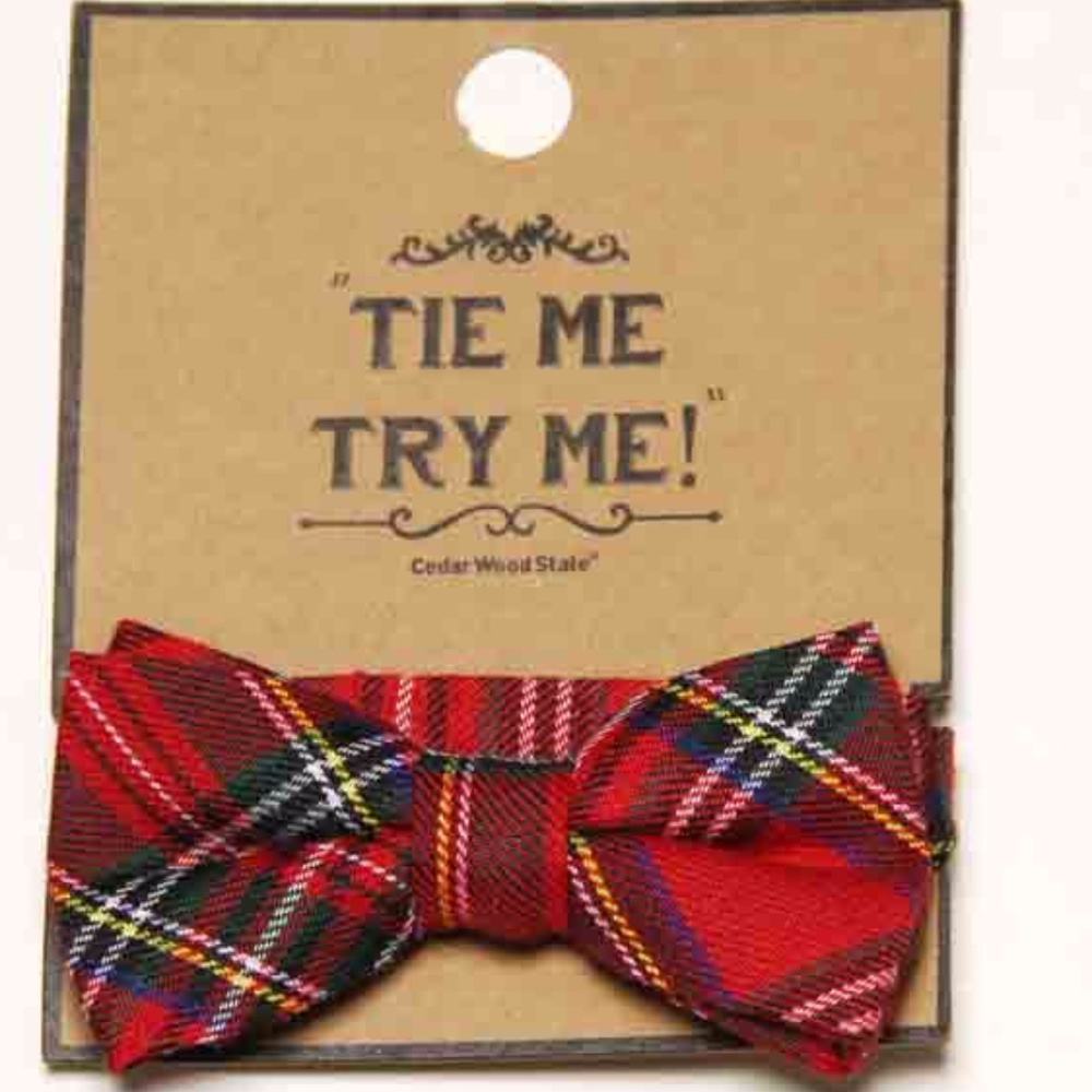 Mens Cedar Wood State Red Plaid Cotton Bow Tie