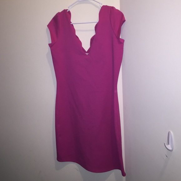 Cooperative Solid Fuchsia Scalloped Bodycon Dress