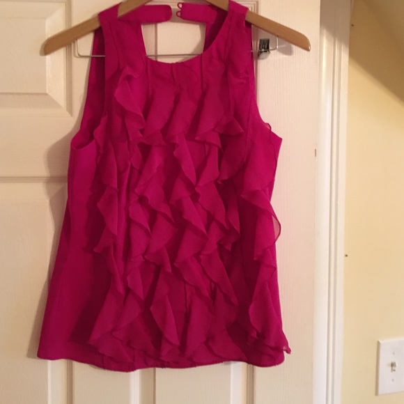 Bright pink ruffle top, never worn. Medium petite