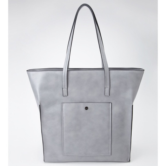 Gray Structured Faux Leather Tote