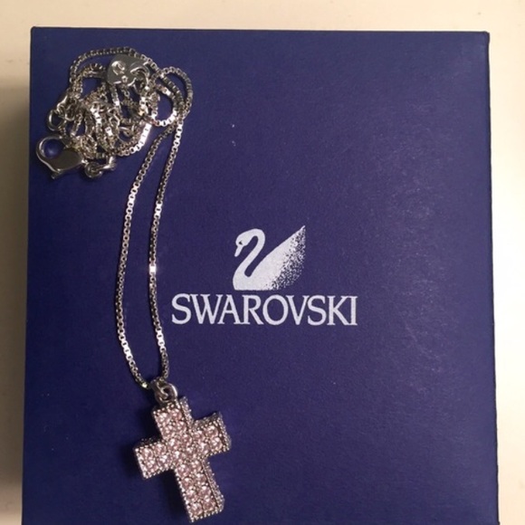 NWT Swarovski Pink Cross Crystal Necklace