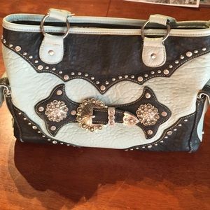 Light Blue Purse with Rhinestones and Rivets