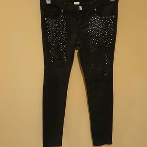Almost Famous distressed bling black jeans size 9