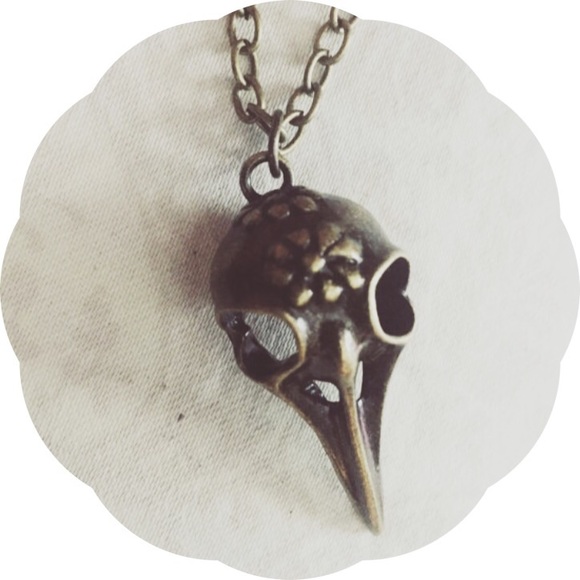 Bronze Tone Bird Skull Pendant Necklace