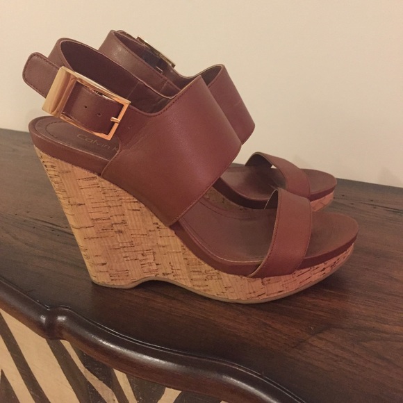 Camel Double-Strap Calvin Klein Cork Wedges