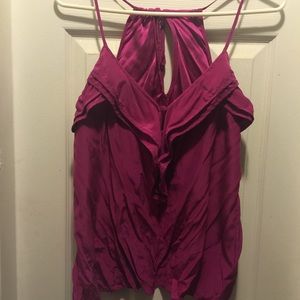 Parker silk tank with front ruffle detail