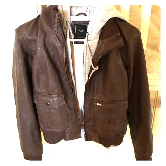 Brown Hooded double layer jacket by obey