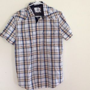 Express short sleeve plaid shirt fitted medium