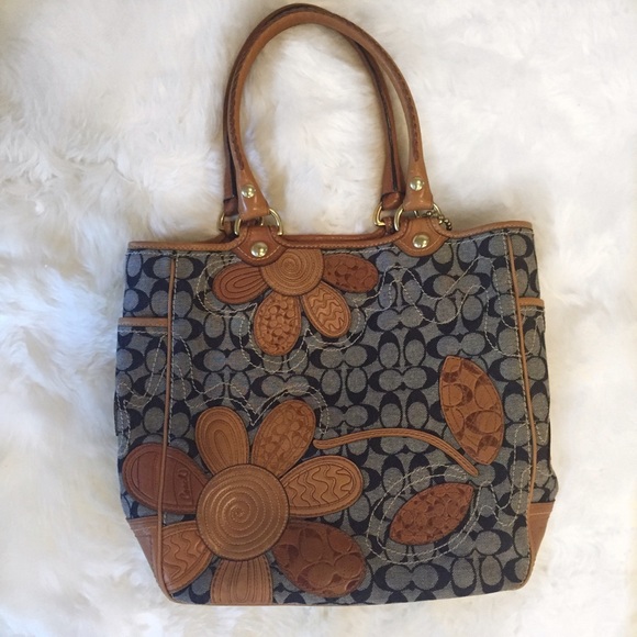 COACH BLEECKER DENIM FLORAL TOTE