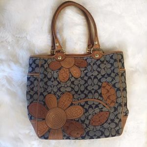 COACH BLEECKER DENIM FLORAL TOTE