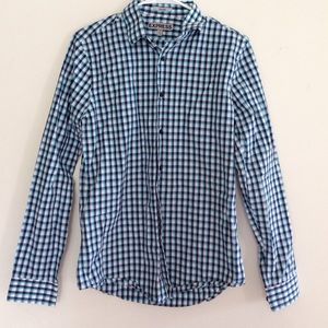 Express men's long sleeve button up blue plaid