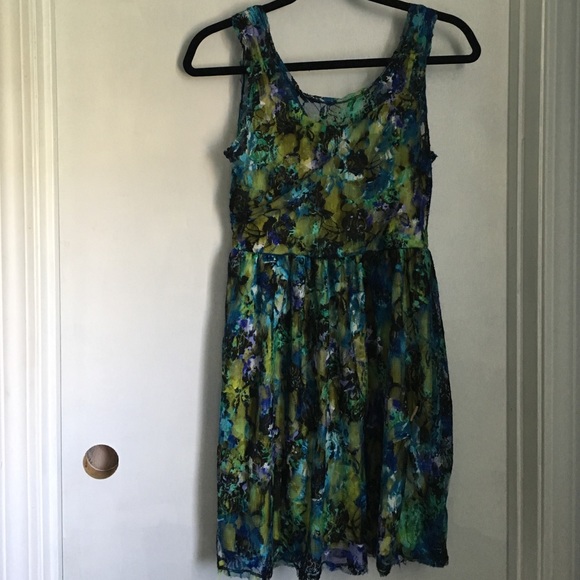 Blue and Green Flower Print Dress