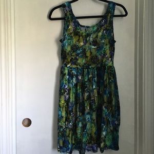 Blue and Green Flower Print Dress