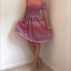 Red white and blue off the shoulder dress