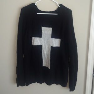 Cross front black and white sweater