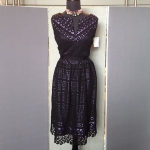 Lavender, black lace dress