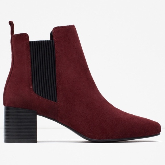 Zara Leather Burgundy Ankle Boots - Picture 2 of 4