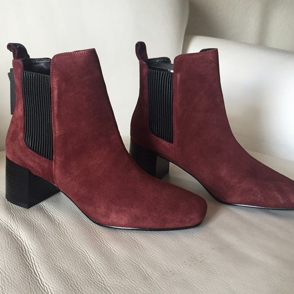 Zara Leather Burgundy Ankle Boots - Picture 3 of 4