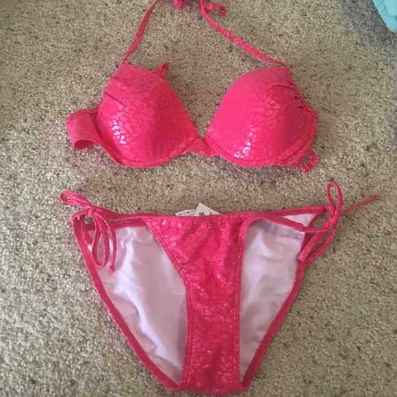 Pink cheetah print bathing suit set