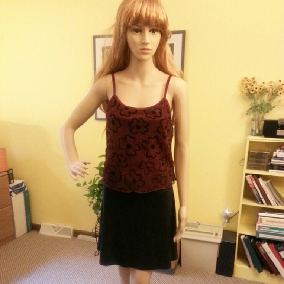 Maroon Cami with Black Velvet Flowers