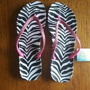 Zebra Print Flip Flops with Sparkly Straps