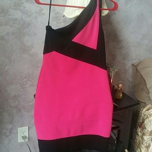 Pink & Black One shoulder dress