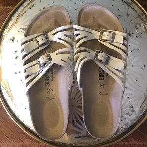 White Birkenstock sandals