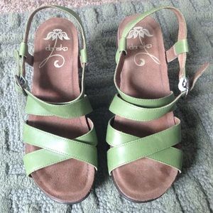 Green Dansko wedge sandals