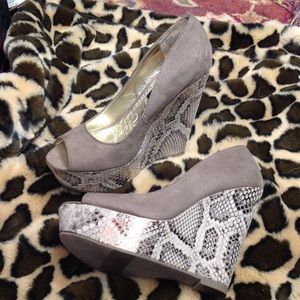 Material girl platform, peep toe heels, size 8.