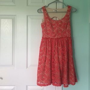 Coral colored lace dress