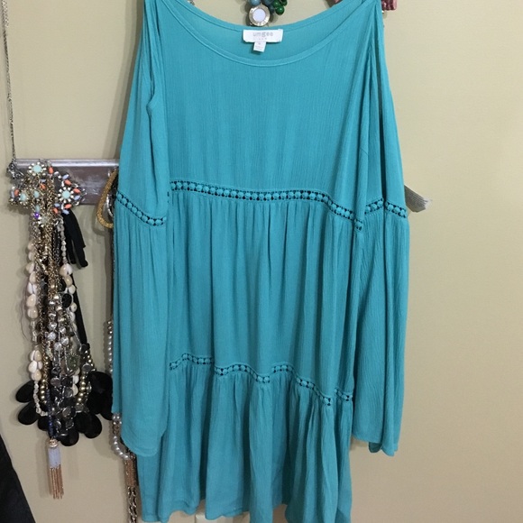 Blue long sleeve dress with cut out shoulders - Picture 1 of 2