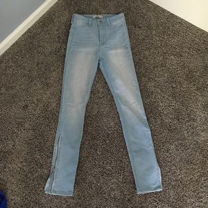 High waisted light wash denim jeans