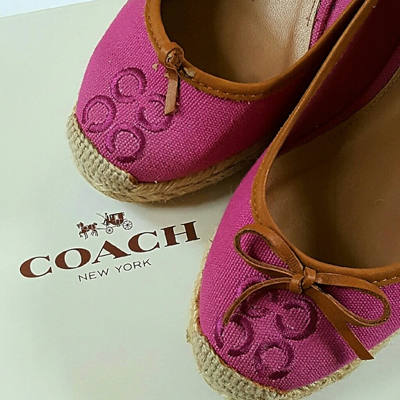 Coach Leather Trim Fuscia Pink Wedge Espadrilles - Picture 2 of 4