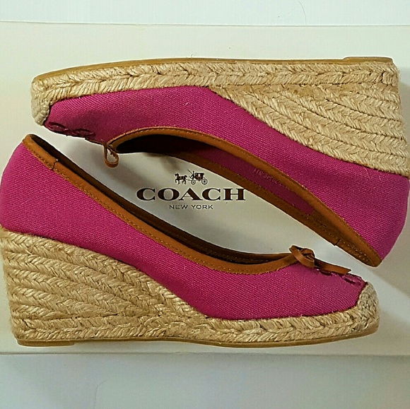 Coach Leather Trim Fuscia Pink Wedge Espadrilles - Picture 3 of 4