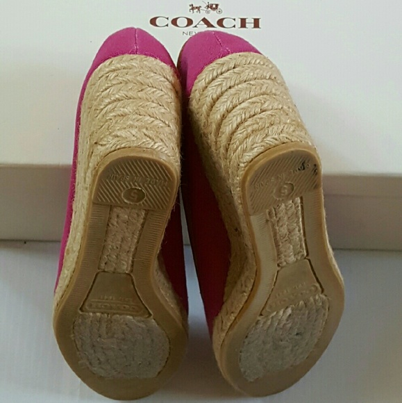 Coach Leather Trim Fuscia Pink Wedge Espadrilles - Picture 4 of 4