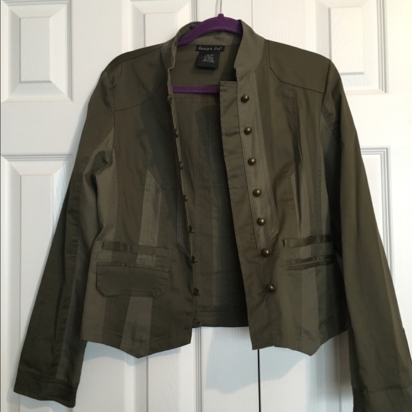 Olive green military style jacket.