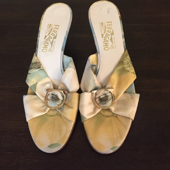 Salvatore Ferragamo Yellow Floral Heel Sandals - Picture 1 of 4