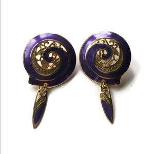Vintage Purple & Gold Spiral Earrings