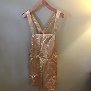 Gold metallic American Apparel shorts overalls