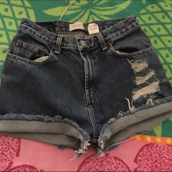 Medium wash denim high waisted shorts