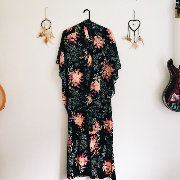 60s Vintage Floral Maxi Dress & Poncho Set