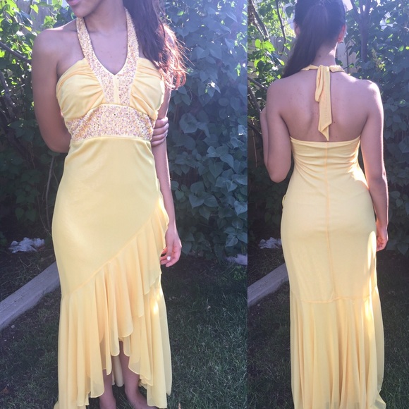 Yellow long & formal Halter Dress