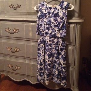 Gianni Bini Blue Floral Cut Out Dress