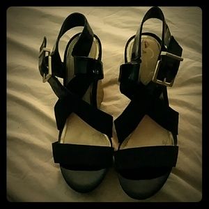 Strappy black wedges